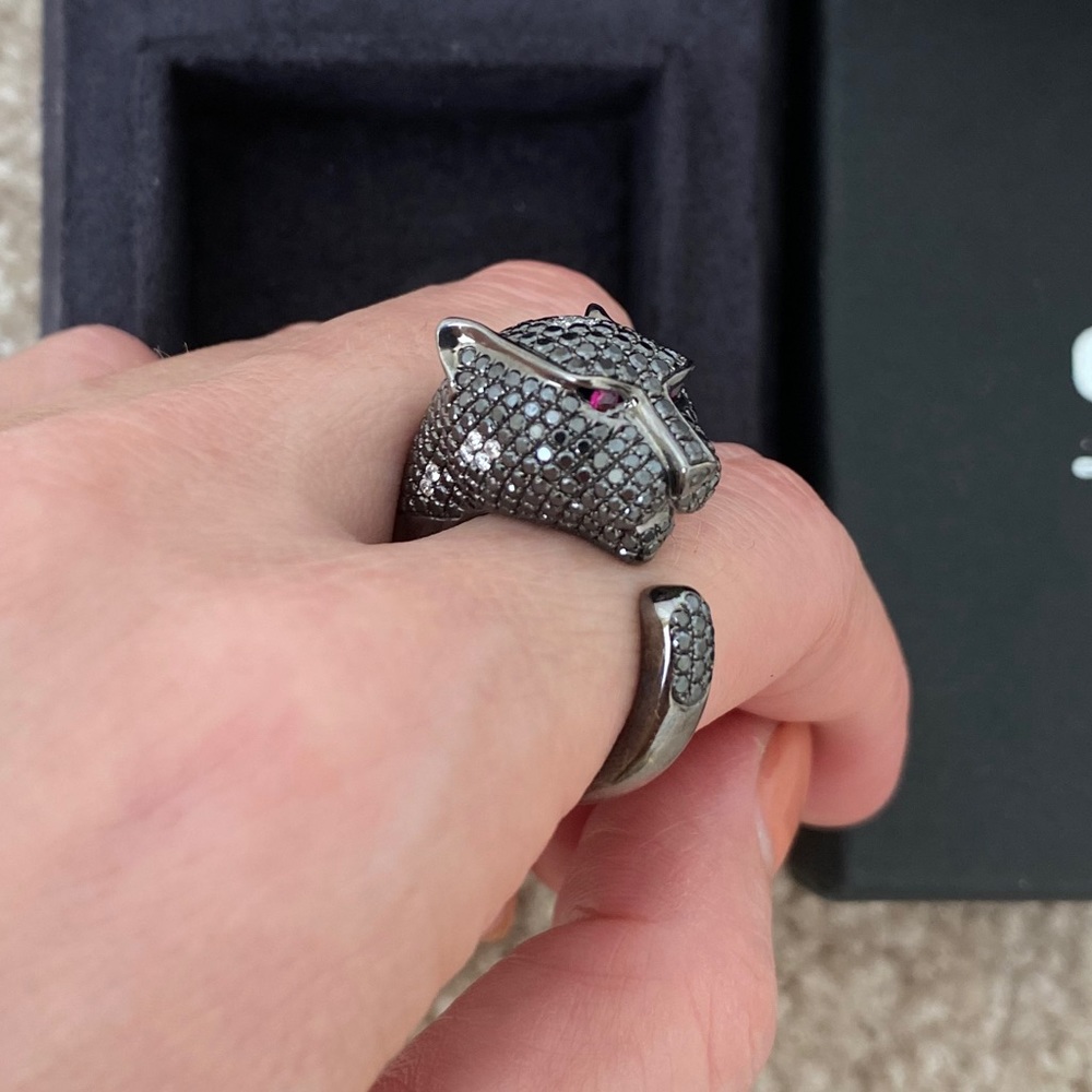 Black Diamond Panther Ring 18KGold Rhodium Finish.
